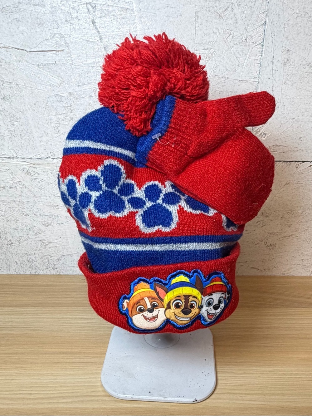 Paw Patrol Red & Blue Knit Pom Beanie with Mittens